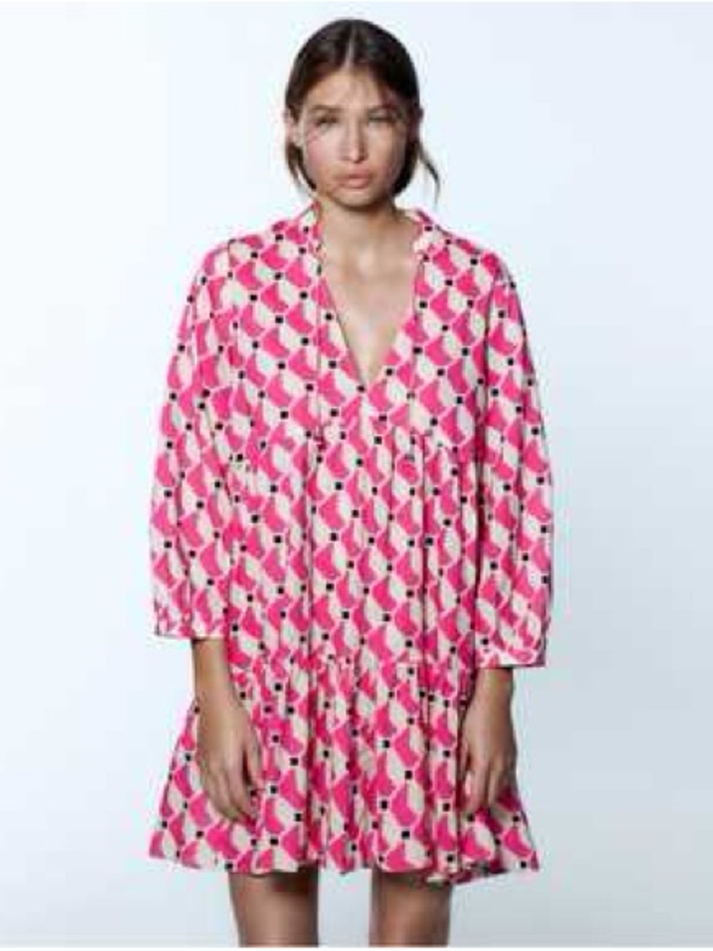 Zara Pink Geometric Printed Swim Cover-Up Dress